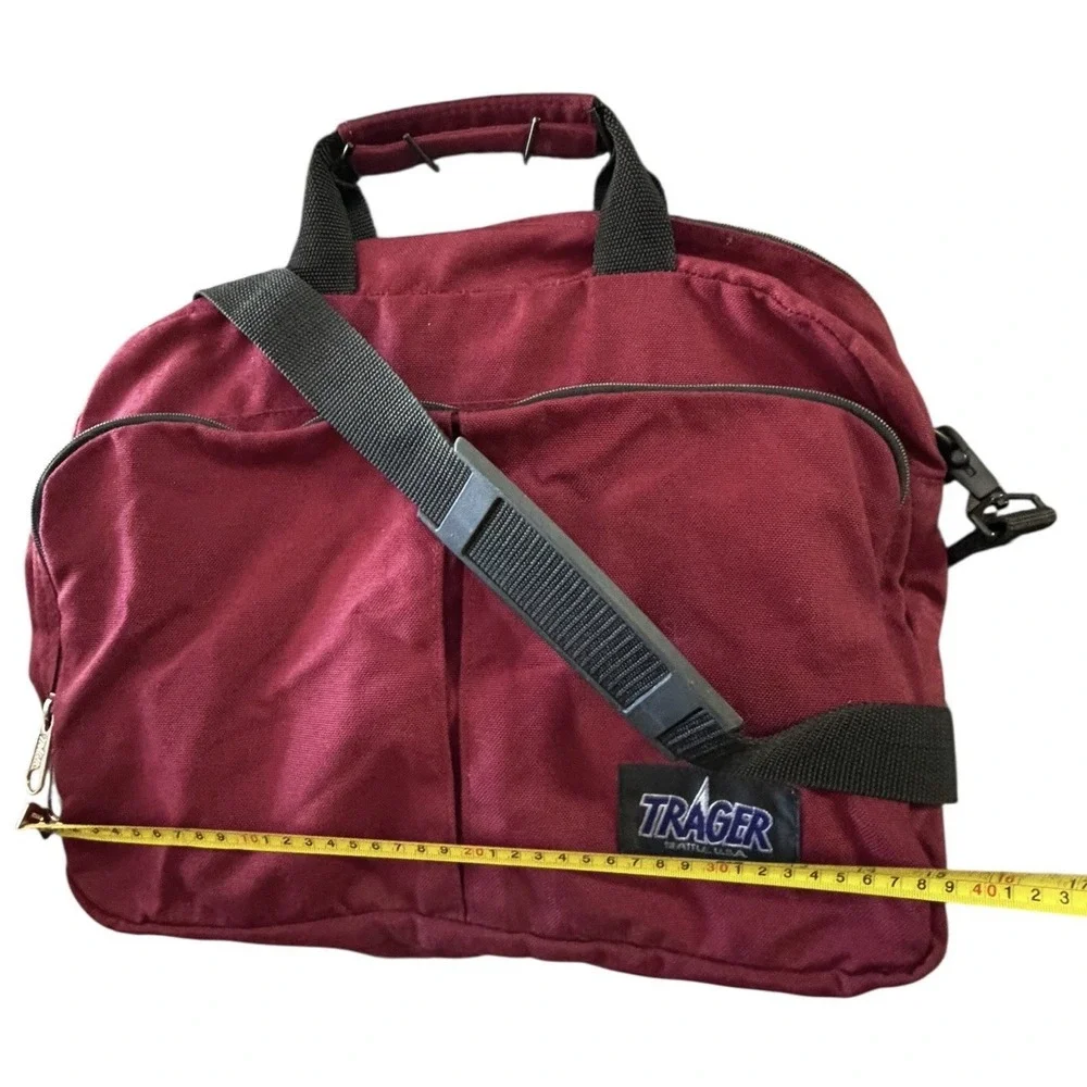 Vintage Trager USA Seattle Shoulder‎ Crossbody Bag Campus Organizer Nylon Maroon